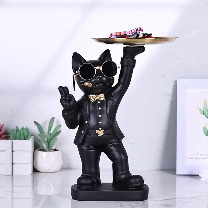 Cat Statue with Storage Tray