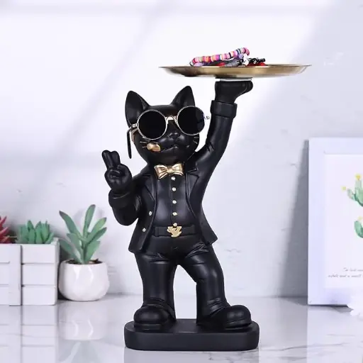 Cat Statue with Storage Tray